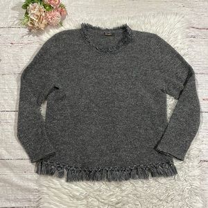 J. McLaughlin Metallic Gray Tassel Fringe Alpaca Wool Blend Sweater